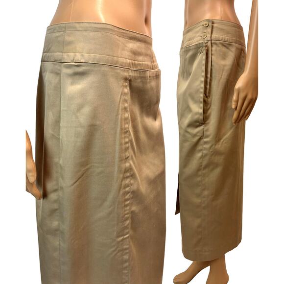 Vintage Khaki Wrap Midi Skirt 70s Safari Style by Giorgio Sant’Angelo - Picture 6 of 12
